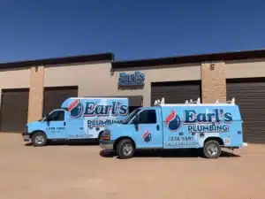 Earl's Plumbing truck outside of shop in Lubbock, TX.